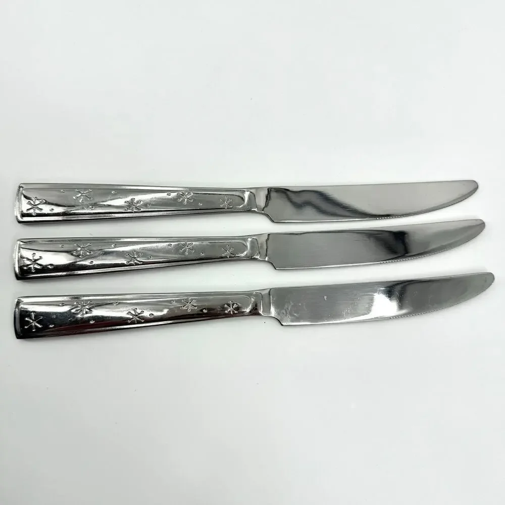 Lot of 3 Vintage Sakura New French Solid Knife Stainless Steel Snowflake Mumm